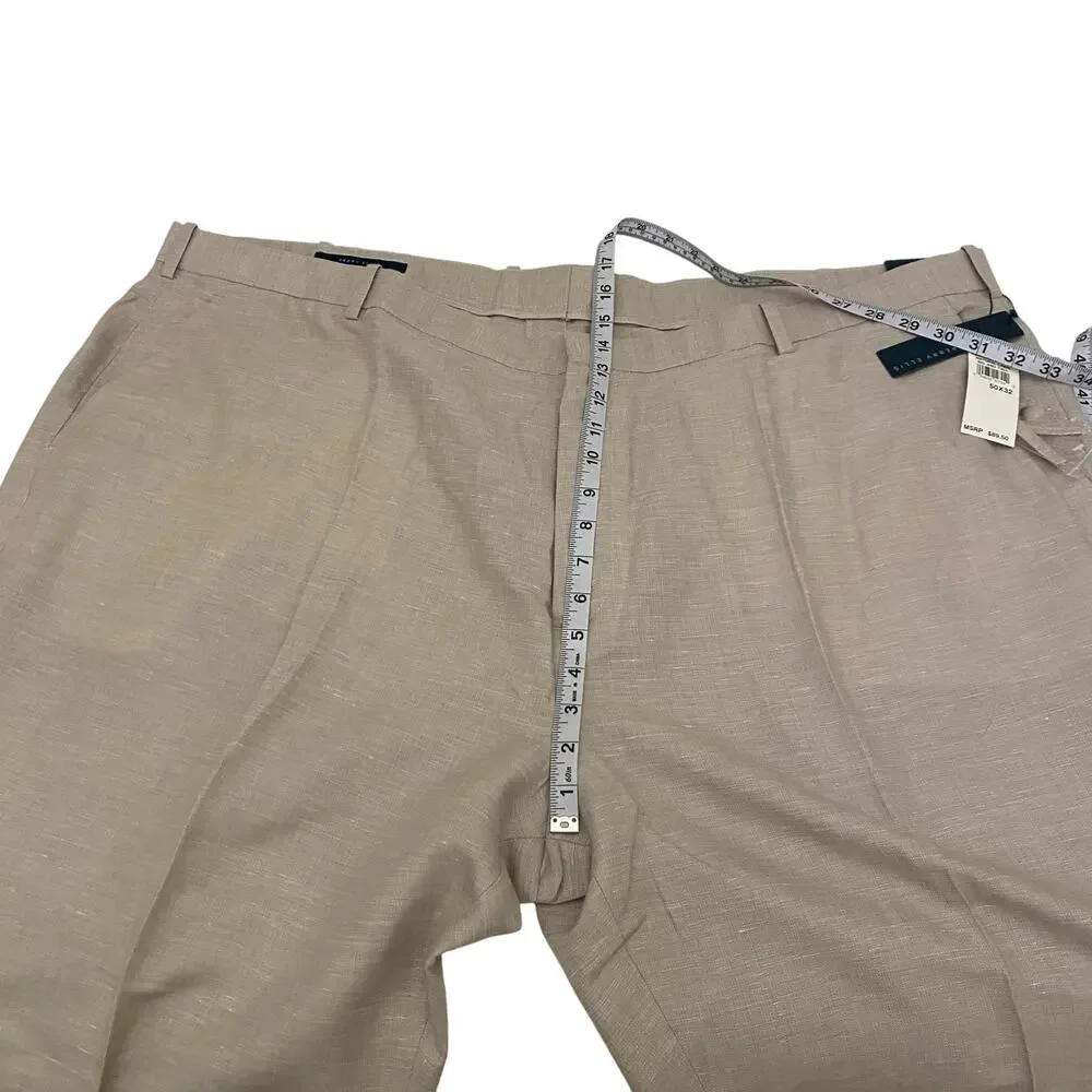 NWT Men's Perry Ellis Size 50 x 32 Linen & Cotton Blend Tan Chino Pants Trousers